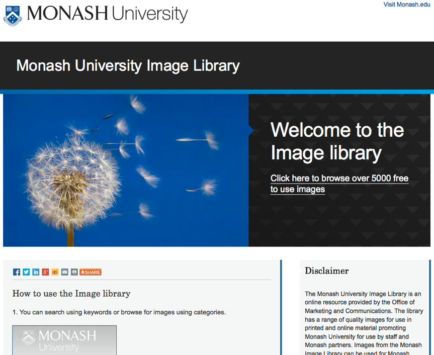 Above: The Monash University Image Library is a valuable resource for staff, students and other key stakeholders. The University took steps early in its development to ensure the image library is intuitive and easy to search.